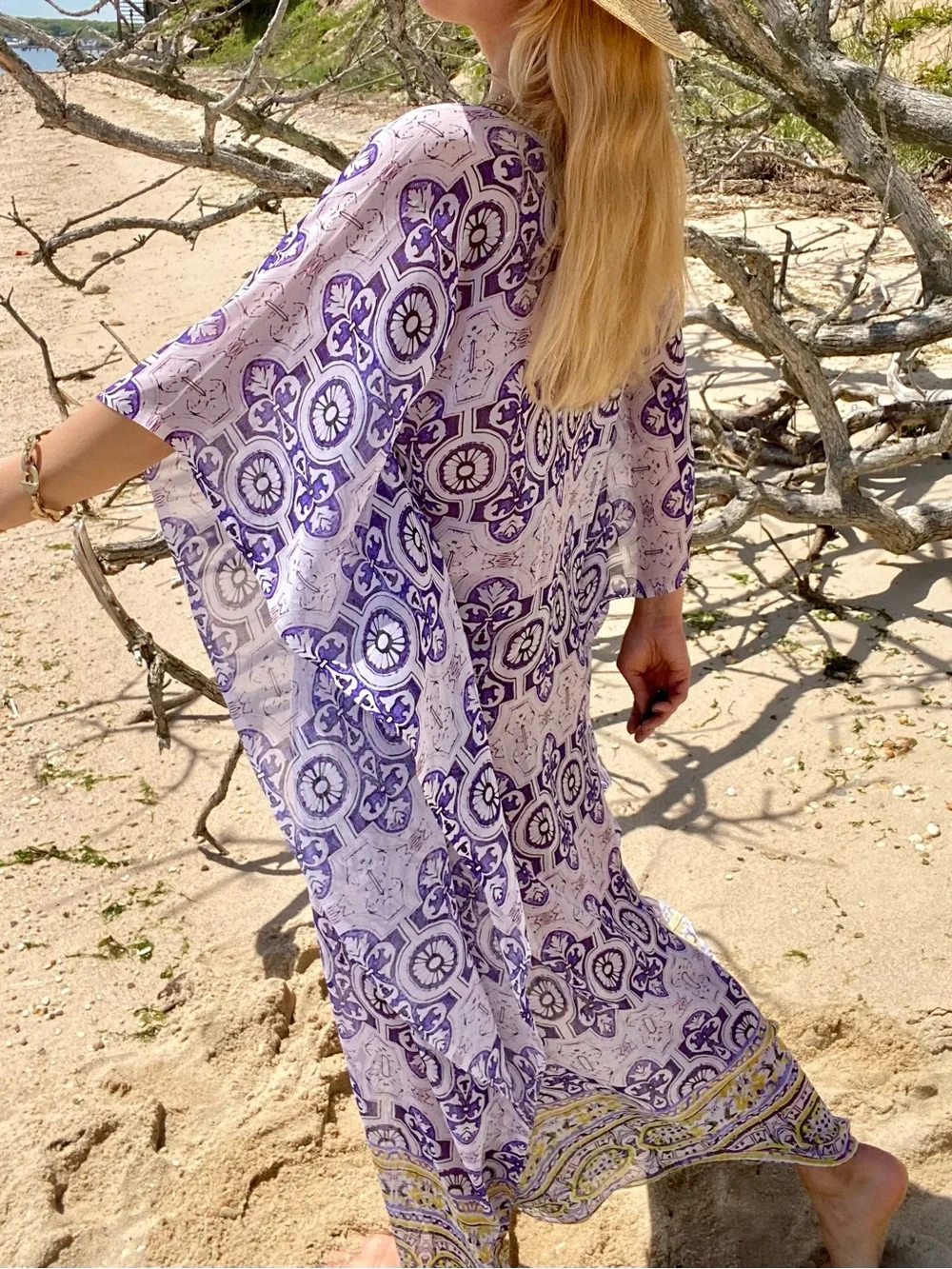 RANEE’S Boho Purple Embellished Kaftan Style Beach Cover-Up! 🐚